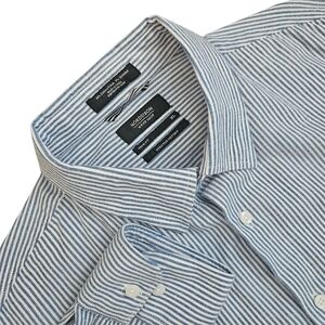 Nordstrom Mens Blue/White Striped Trim Fit Casual Button‎ Down Shirt XL Classic